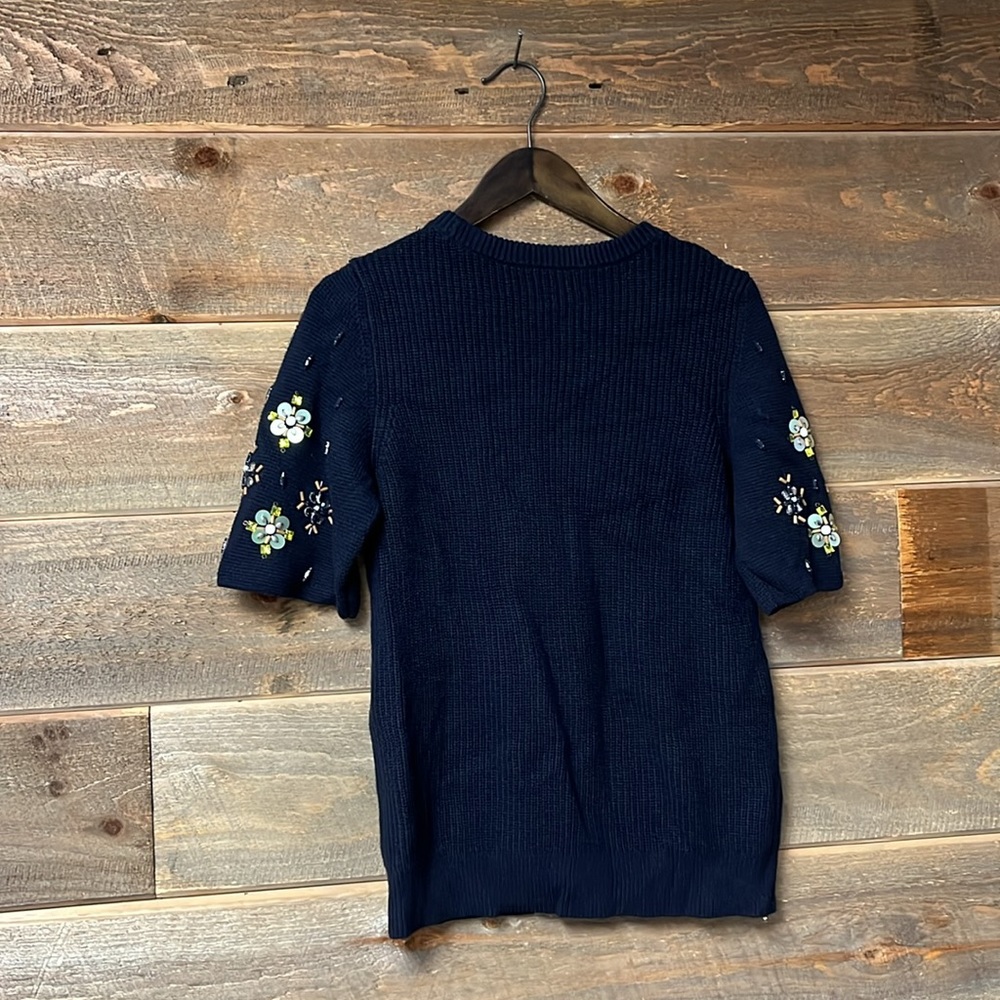 Banana Republic NWT Blue Knit Jeweled Short Sleeve Sweater Medium - Picture 7 of 8